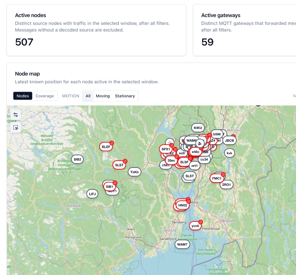 RelayMesh analytics node map and message volume