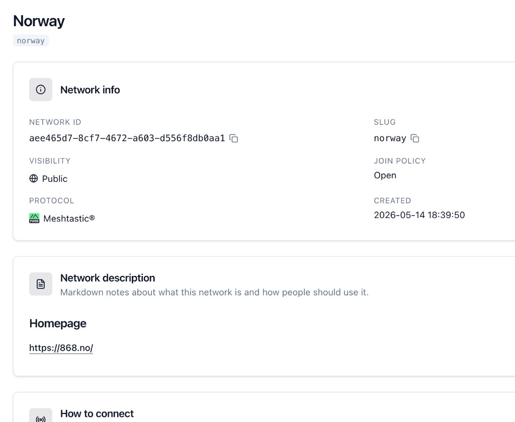 RelayMesh network info and visibility settings